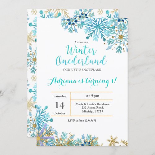 Mint Winter Onederland Birthday Invitation