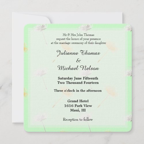 Mint Wishes Dandelion Flowers Wedding Invitation