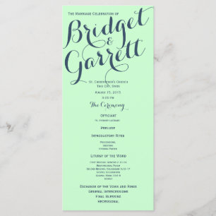 Mint with Blue Text Design Wedding Program
