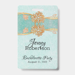 Mint with Gold Flowers Bachelorette Party Badge