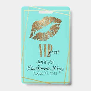 Mint with Gold Lip Print Bachelorette Party Badge