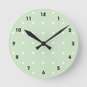 Mint With White Polka Dots Wall Clock