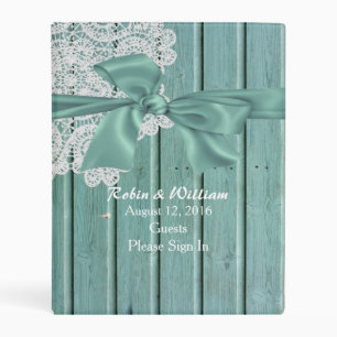 Mint Wood Look Wedding Guest Book Binder