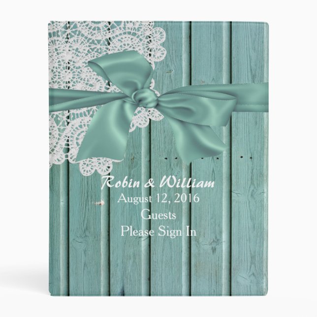 Mint Wood Look Wedding Guest Book Binder (Front)
