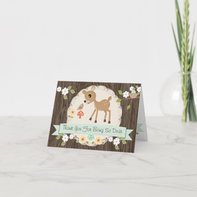 MINT WOODLAND DEER BABY SHOWER THANK YOU CARD (Front)