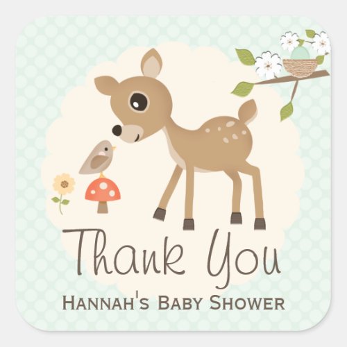 MINT Woodland Deer Baby Shower Thank You Stickers