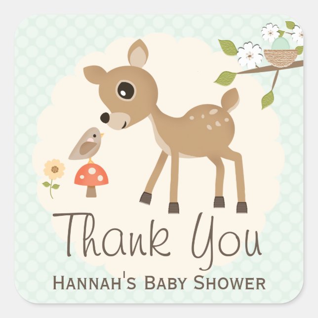 MINT Woodland Deer Baby Shower Thank You Stickers (Front)