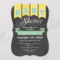 Mint Yellow Chalkboard Flag Baby Shower Invite