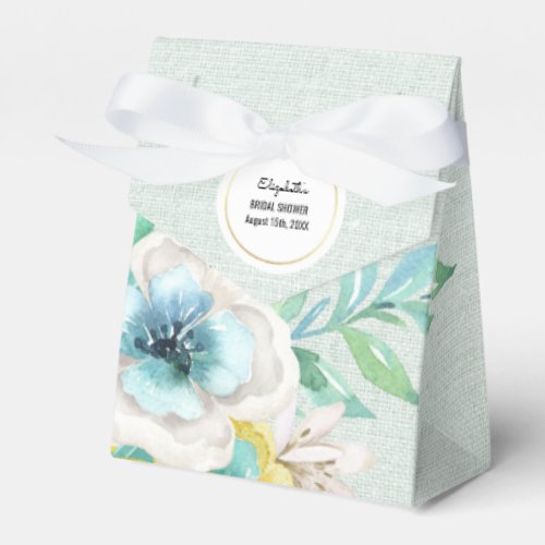 Mint Yellow Floral Burlap Bridal Shower  Favor Boxes