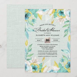 Mint Yellow Floral Burlap Bridal Shower Invitation