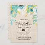 Mint Yellow Floral Burlap Texture Bridal Shower Invitation at Zazzle