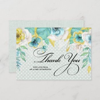 Mint | Yellow Floral Thank You Wedding Cards by YourWeddingDay at Zazzle