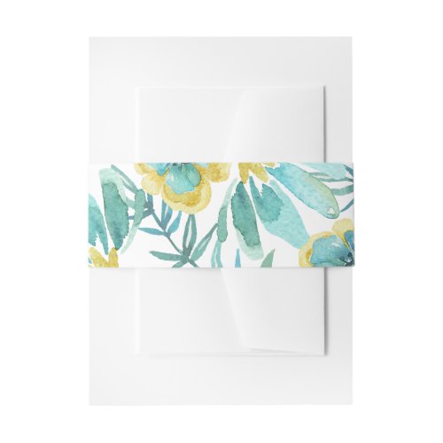 Mint Yellow Floral Watercolor Wedding  Invitation Belly Band