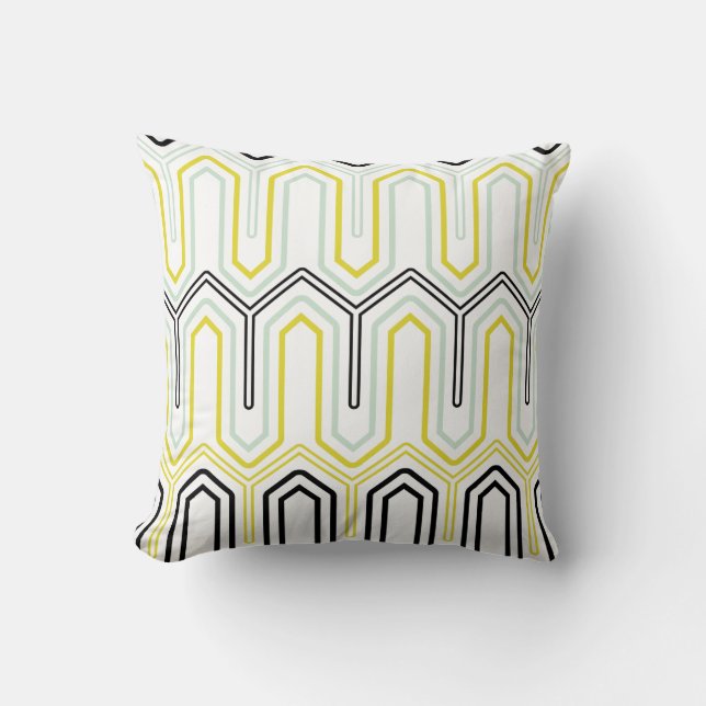 Mint & Yellow Geometric Pattern Decorative Pillow (Front)