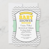 Mint Yellow Gray Chevron Baby Shower Invitation