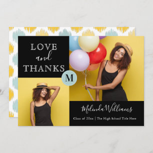 Mint & Yellow Monogram Photo Thank You Graduation Announcement