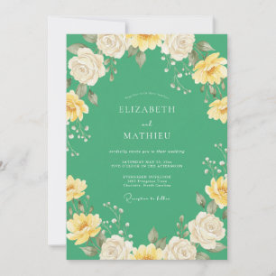 Mint Yellow Ranunculus Eucalyptus Wedding Invitation
