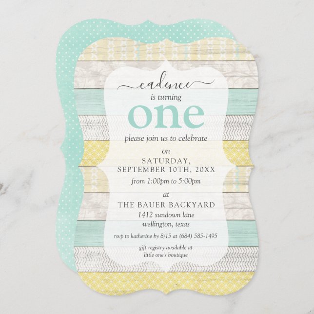 Mint & Yellow Rustic Cottage Custom Age Birthday Invitation (Front/Back)