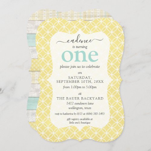 Mint  Yellow Rustic Cottage Custom Age Birthday Invitation