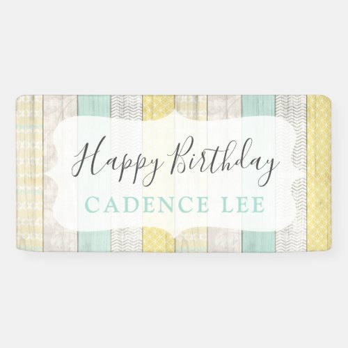 Mint  Yellow Rustic Cottage Wood Happy Birthday Banner
