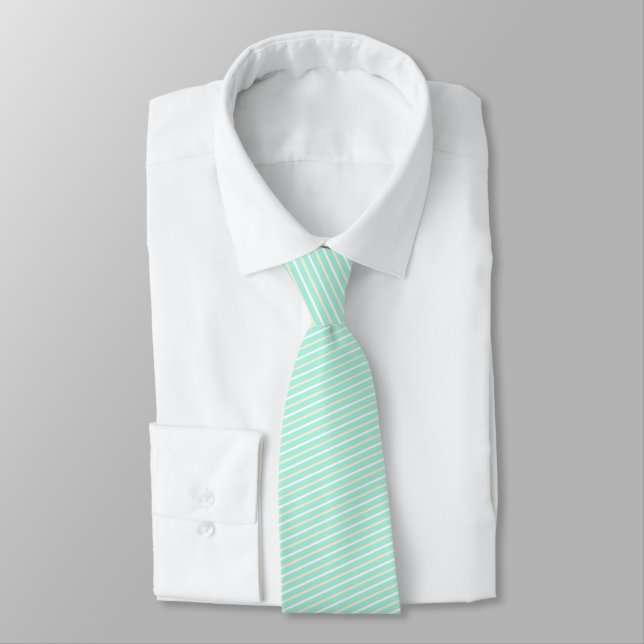 Mint Yellow Stripe Pattern Neck Tie (Tied)