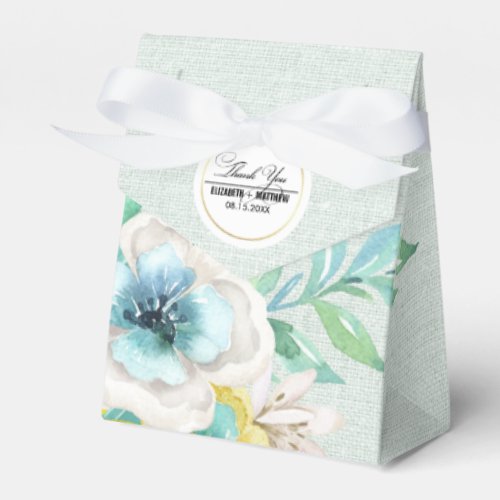 Mint  Yellow Watercolor Floral Wedding Favor Boxes