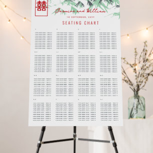 Mint Zen Bamboo Leaves Chinese Wedding Seat Chart Foam Board
