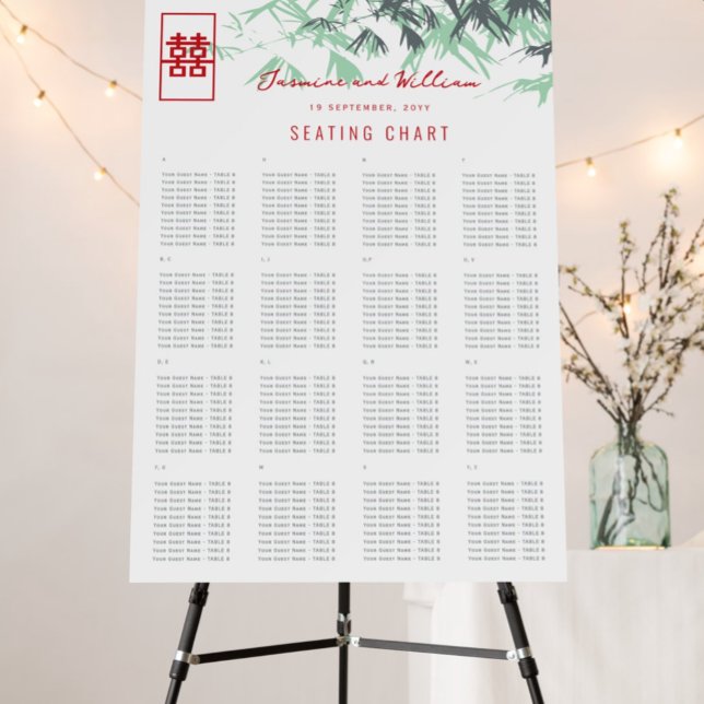 Mint Zen Bamboo Leaves Chinese Wedding Seat Chart Foam Board (Creator Uploaded)