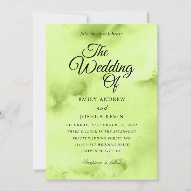 Minted Watercolor Wash | Green Wedding  Invitation (Front)