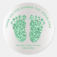 MintGray Glitter Feet Baby Shower Favor Thank You Classic Round Sticker