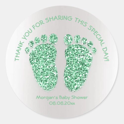 MintGray Glitter Feet Baby Shower Favor Thank You Classic Round Sticker