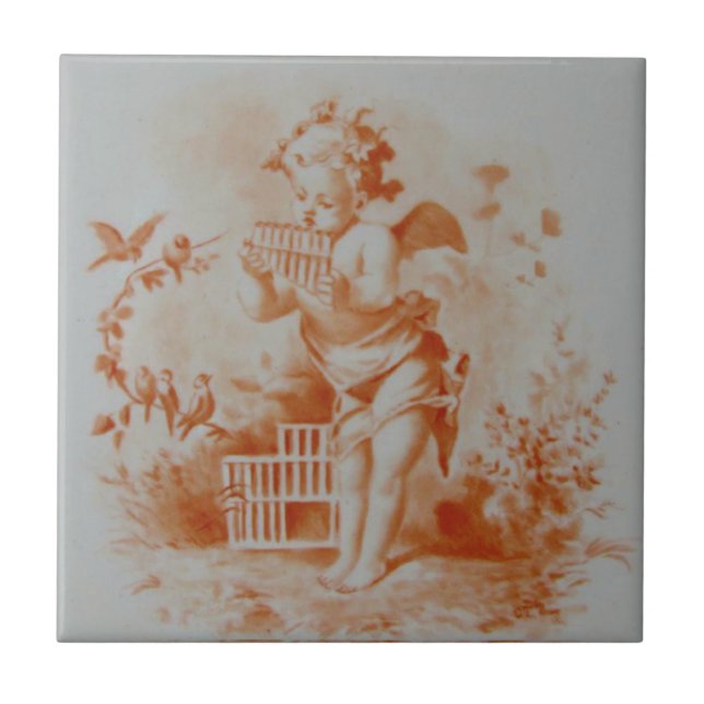 Minton Cherub Playing Pan Pipes for Birds #2 Repro Ceramic Tile (Front)