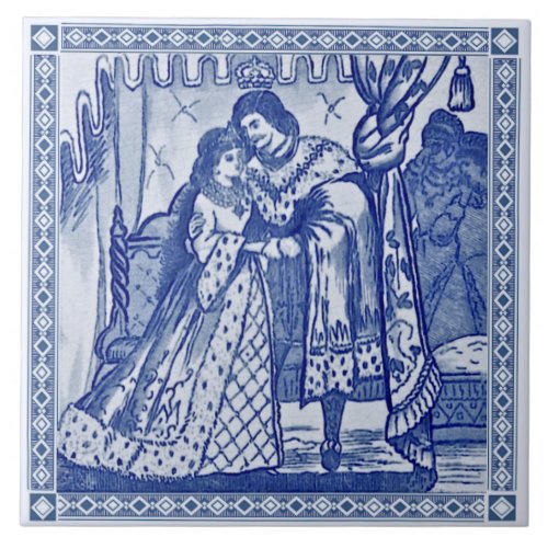 Minton Cinderella Blue Victorian Repro Tile c1880