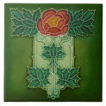 Minton Hollins Art Nouveau Deco Floral Tile Repro<br><div class="desc">This is a reproduction of an unusual floral design from Minton, Hollins & Co, England. Not quite Art Nouveau, it reminds us of Macintosh's style of Arts & Crafts design and shows some early art deco elements as well. A striking design in Christmas colors, the original is tube-lined. The dimensionality...</div>