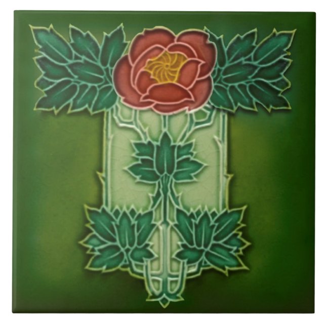 Minton Hollins Art Nouveau Deco Floral Tile Repro (Front)