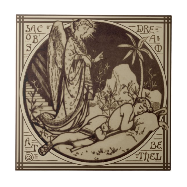 Minton Jacob's Dream Biblical Antique Repro Sepia Ceramic Tile (Front)