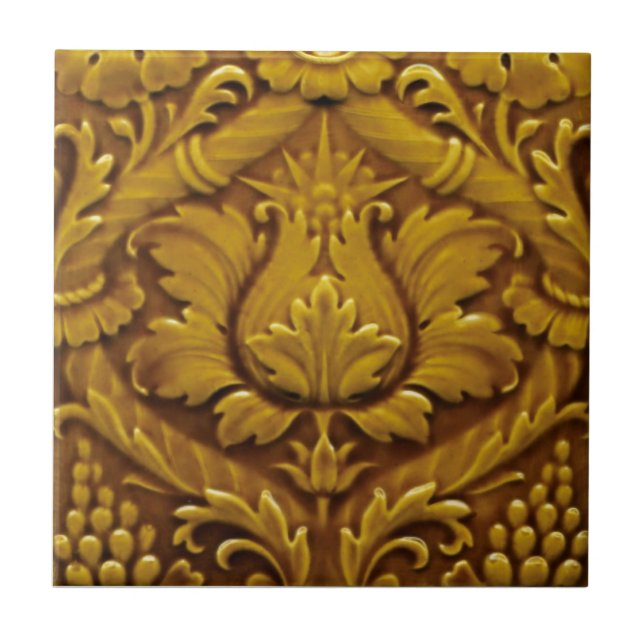 Minton Victorian Faux Relief Antique Gold Repro Ceramic Tile (Front)