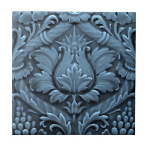 Minton Victorian Faux Relief Blue Reproduction Ceramic Tile