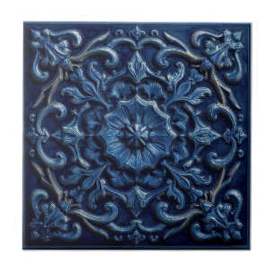 Minton Victorian Faux Relief Blue Reproduction Ceramic Tile