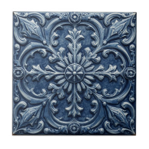 Minton Victorian Faux Relief Blue Reproduction Ceramic Tile