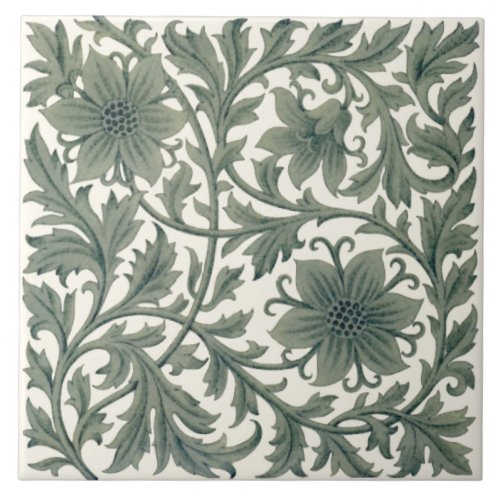 Minton Wm Morris Style Repro 1890s Tile on Cream