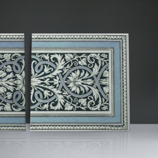 Mintons UK Classical Greek Floral Pattern Blue Ceramic Tile (Creator Uploaded)