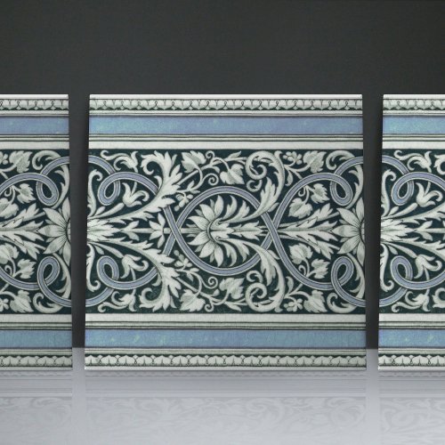 Mintons UK Classical Greek Floral Pattern Blue Ceramic Tile