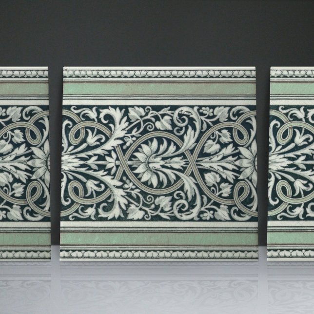 Mintons UK Classical Greek Floral Pattern Green Ceramic Tile (Creator Uploaded)