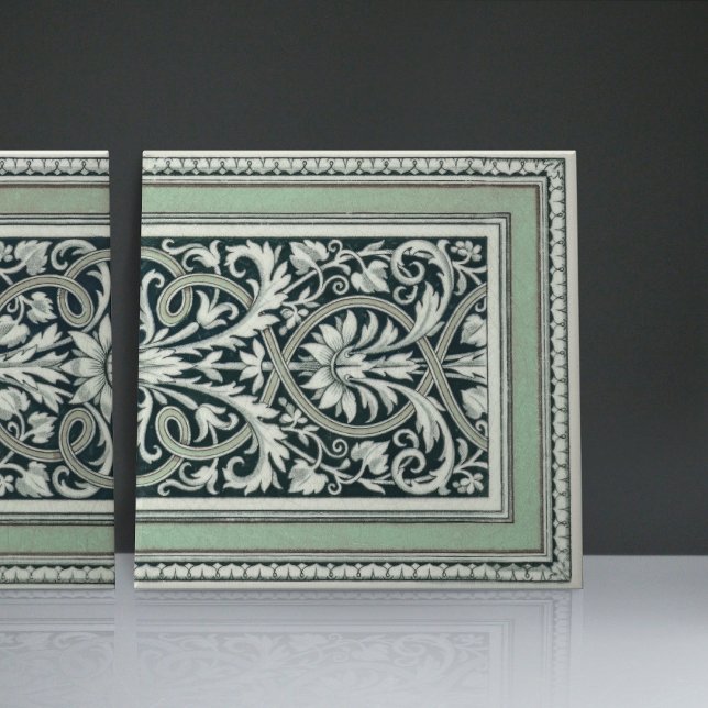 Mintons UK Classical Greek Floral Pattern Green Ceramic Tile (Creator Uploaded)