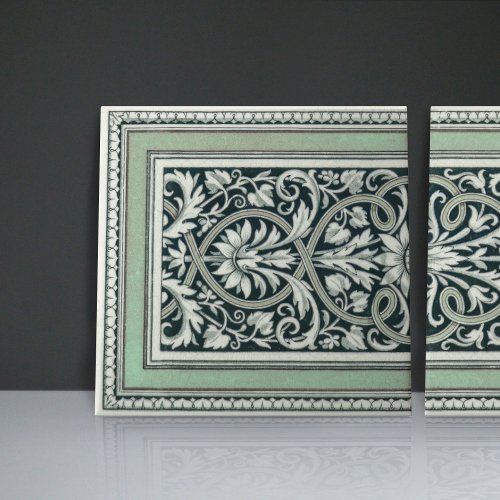 Mintons UK Classical Greek Floral Pattern Green Ceramic Tile