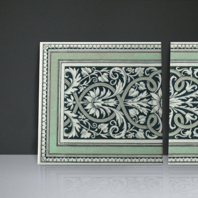 Mintons UK Classical Greek Floral Pattern Green Ceramic Tile (Creator Uploaded)