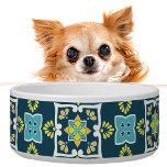Minty and teal Azulejos with yellow elements Bowl<br><div class="desc">Minty and teal Azulejos with yellow and white elements,  pattern inspired by famous Portuguese tile-work,  Azulejos. . Perfect as home deco or as a gift for trendy person. Pet Bowl  with Azulejos</div>