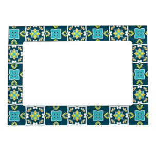 Minty and teal Azulejos with yellow elements  Magnetic Frame