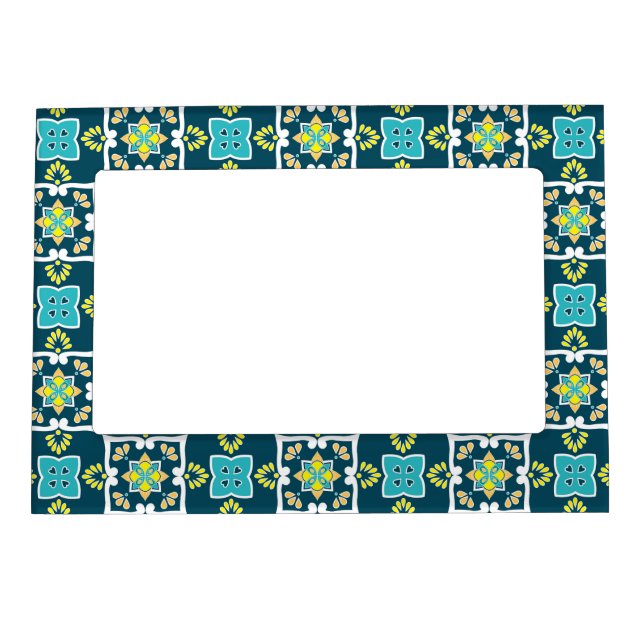 Minty and teal Azulejos with yellow elements  Magnetic Frame (Front)